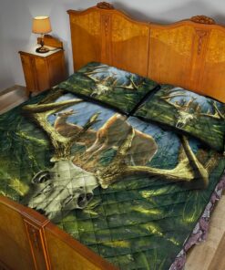 Personalized Whitetail Deer Skull With Forest Background Quilt Bedding Sets