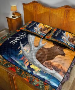 Personalized Name Deer Hunting Quilt Bed Set Gift For Hunter Lover