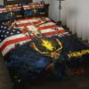 Personalized American Flag And Deer In Fire Camoflage Quilt Bedding Set