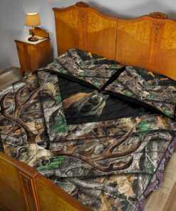 Deer Skull With Fire Horn Quilt Bedding Set Gift For Deer Hunting Lover