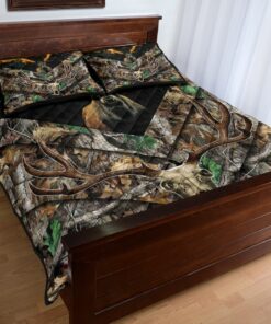 Deer Skull With Fire Horn Quilt Bedding Set Gift For Deer Hunting Lover