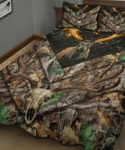 Deer Skull With Fire Horn Quilt Bedding Set Gift For Deer Hunting Lover