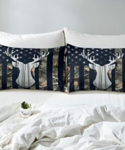 Army Green Camouflage American Flag Antlers Deer Hunting Quilt Bedding Sets