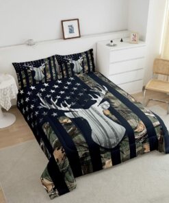Army Green Camouflage American Flag Antlers Deer Hunting Quilt Bedding Sets