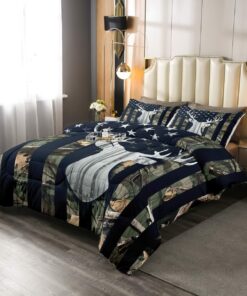 Army Green Camouflage American Flag Antlers Deer Hunting Quilt Bedding Sets