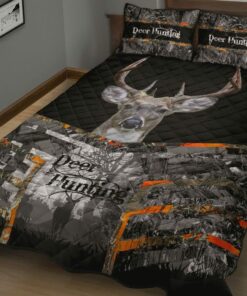 Grey Deer Hunting Quilt Sets Camo Decor For Bedroom