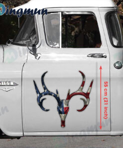 White Tail Deer Buck Skull AmericanFlag Sticker Decal Gift For Deer Hunter