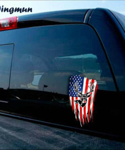 American Flag Whitetail Deer Hunting Vinyl Decals For Window And Side Door Truck