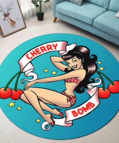 Alternative view of Cherry Bomb Hot Rod Garage Round Rug