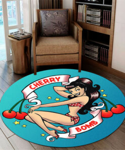 Cherry Bomb Hot Rod Garage Round Rug
