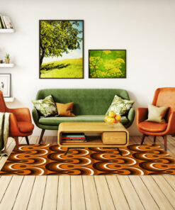 Brown Orange And Ivory Wavy Lines Retro Pattern 1970s Area Rug