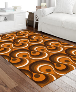 Brown Orange And Ivory Wavy Lines Retro Pattern 1970s Area Rug