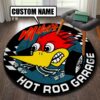 Personalized Hot Rod Mr. Horsepower Woodpecker Round Mat
