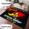 Personalized Speed Shop Mr Horsepower Hot Rod Woodpecker Area Rug
