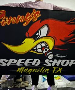 Personalized Speed Shop Mr Horsepower Hot Rod Woodpecker Area Rug
