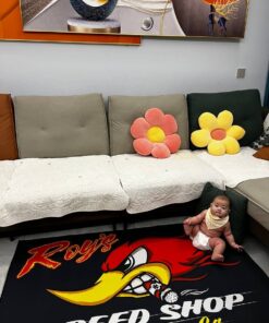 Personalized Speed Shop Mr Horsepower Hot Rod Woodpecker Area Rug