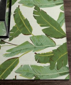 Tropical Nature Green Leaf Print Dornier Rug