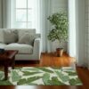 Tropical Nature Green Leaf Print Dornier Rug
