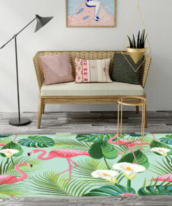 Exotic Tropical Green Leaves Flamingo Floral Area Rugs Living Room Floor Mat Rug