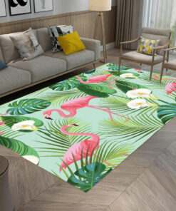 Exotic Tropical Green Leaves Flamingo Floral Area Rugs Living Room Floor Mat Rug
