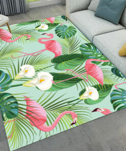 Exotic Tropical Green Leaves Flamingo Floral Area Rugs Living Room Floor Mat Rug