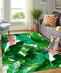 Green Leaf Tropical Floral Area Rug