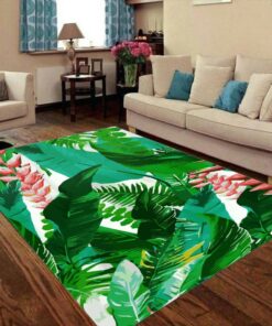 Green Leaf Tropical Floral Area Rug