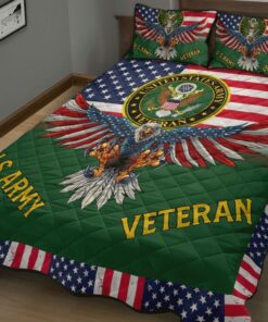 Alternative view of U.S. Army Veteran Proud Army Vet Gift Quilt Bedding Set