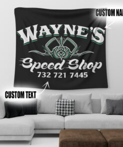 Personalized Speed Shop Piston And Pinstripe Hot Rod Garage Tapestry