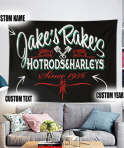 Personalized Hot Rod PinstripeWall Art Lettering Tapestry For Garage