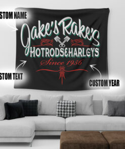 Personalized Hot Rod PinstripeWall Art Lettering Tapestry For Garage