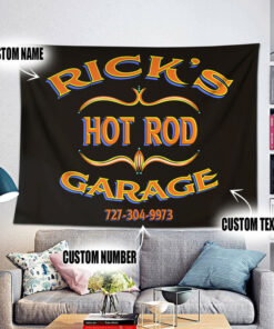 Personalized Kustom Hot Rod Pinstripe Garage Tapestry