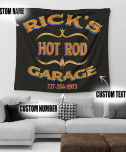 Personalized Kustom Hot Rod Pinstripe Garage Tapestry