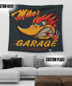 Personalized Kustom Kultrure Old School Hot Rod Mr Horsepower Garage Tapestry