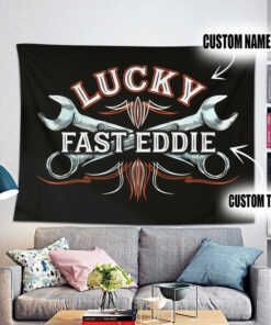 Personalized Hot Rod Wrench Pinstripe Garage Tapestry