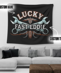 Personalized Hot Rod Wrench Pinstripe Garage Tapestry
