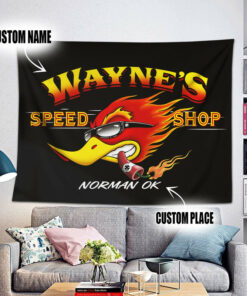 Personalized Mr Horsepower Hot Rod Woodpecker Speed Shop Tapestry Garage Decor