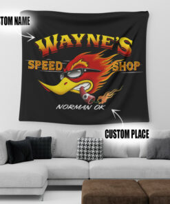 Personalized Mr Horsepower Hot Rod Woodpecker Speed Shop Tapestry Garage Decor