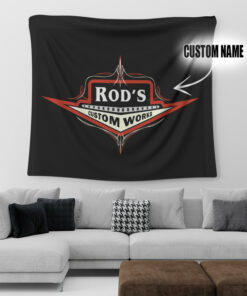 Personalized Hot Rod Custom Works Pinstripe Garage Tapestry