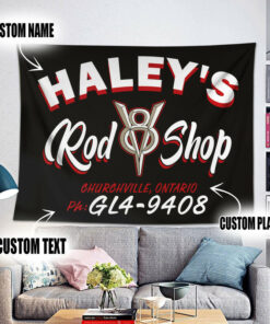 Personalized V8 Pinstripe Hot Rod Shop Garage Tapestry Wall Art