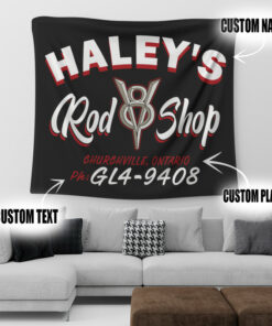 Personalized V8 Pinstripe Hot Rod Shop Garage Tapestry Wall Art