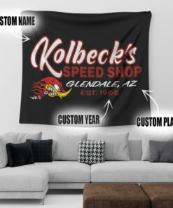 Personalized Mr Horsepower Hot Rod Woodpecker Speed Shop Garage Tapestry