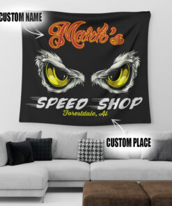 Personalized Eagle Eyes Hot Rod Speed Shop Living Room Garage Tapestry