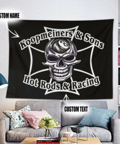 Personalized Hot Rod Iron Cross Garage Tapestry