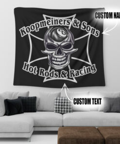 Personalized Hot Rod Iron Cross Garage Tapestry