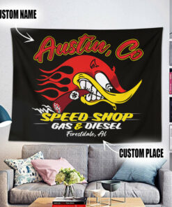 Personalized Gas And Diesel Hot Rod Devil Mr Horsepower Garage Tapestry