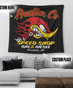 Personalized Gas And Diesel Hot Rod Devil Mr Horsepower Garage Tapestry