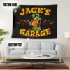 Personalized Old School Hot Rod Rat Rink Pinstripe Lettering Garage Tapestry