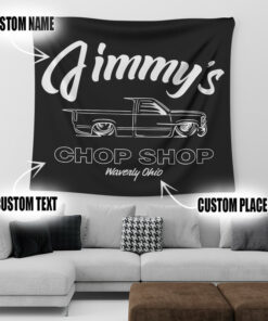 Personalized Chop Shop Hot Rod Garage Low Brow Art Garage Tapestry