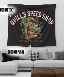 Personalized Hot Rod Rat Rink Speed Shop Printed On The Wall Art Garage Tapestry